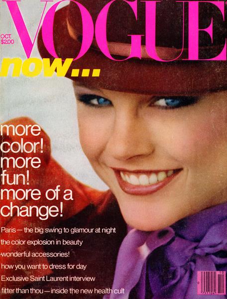Gia Carangi's first appearance in Vogue US Magazine, October 1978. 
Michelle Stevens cover.  Arthur Elgort photographer. Christiaan hair. Alberto Fava makeup.