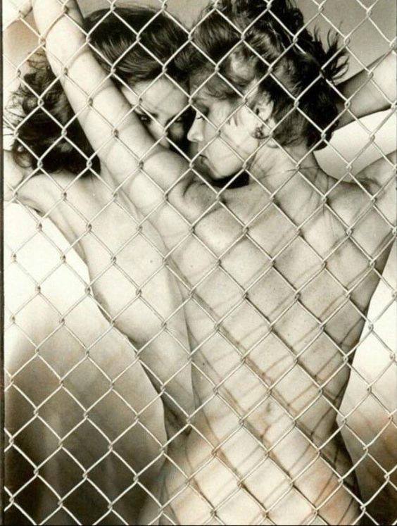 Gia Carangi test shots with fence, some with Sandy Linter, by Chris von Wangenheim photographer.