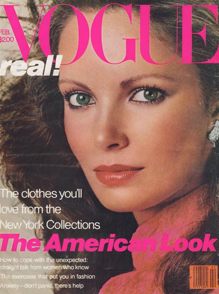 1979 February Vogue US Jaclyn Smith cover. Richard Avedon photographer, Rick Gillette hair and makeup. Gia Carangi inside.