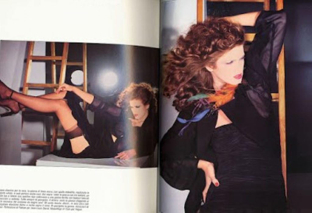Gia Carangi.  Vogue Italia March 1979 volume 1 and 2.  Francois Lamy photographer, Fabian hair, Tyen makeup.  With Lena Kansbod model.