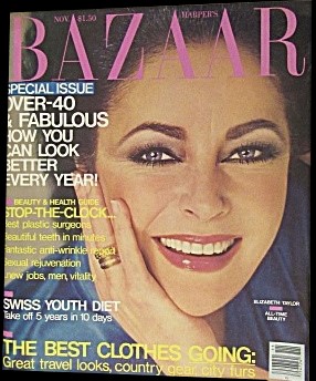 Gia Carangi published inside this 1979 November issue of Harper's Bazaar US.  Cover model Elizabeth Taylor cover, Bill King photographer