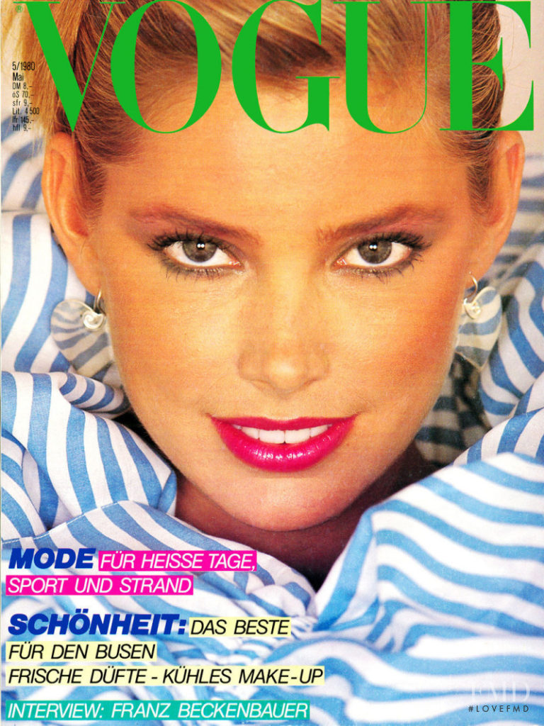 Gia Carangi in Vogue Deutsch, May 1980 issue. Kelly Emberg cover.