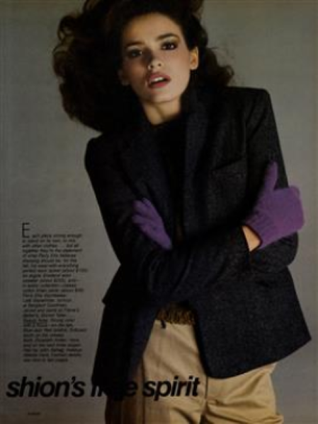 1980 August Vogue US. Gia Carangi, Richard Avedon photographer, Perry Ellis designer.