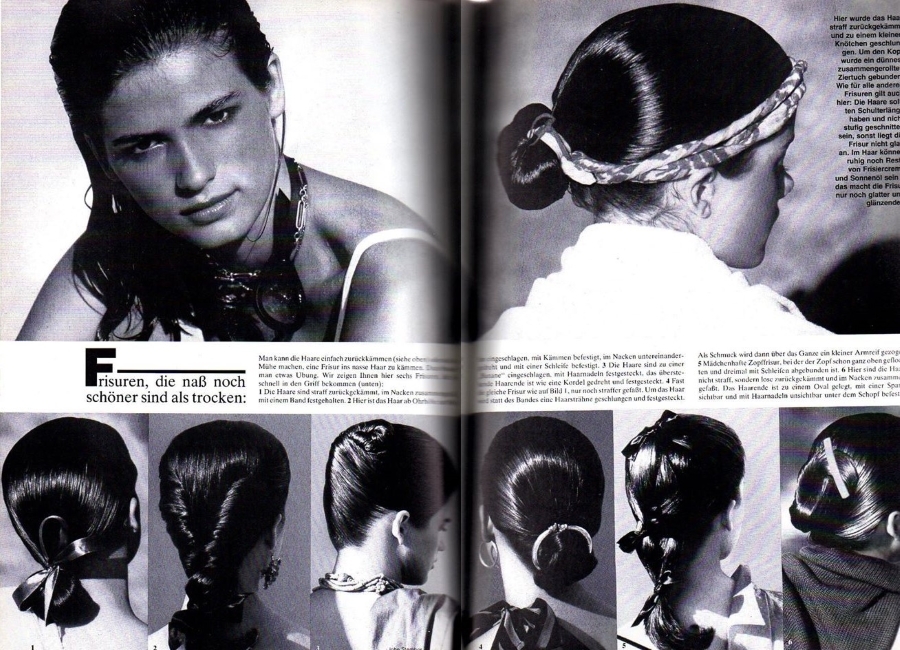 Gia Carangi in Vogue Deutsch, June 1980 issue. John Stember photographer. Hair by Garren, makeup by Rex. Location Pompano Beach Spa Florida.