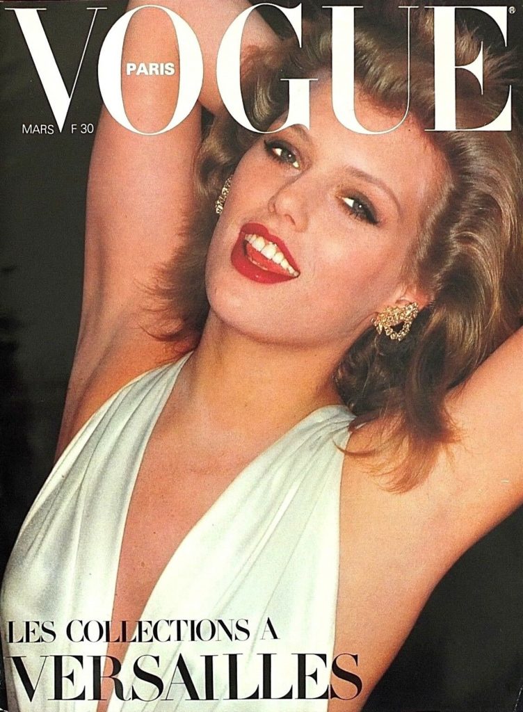 Gia Carangi in1980 March Vogue Paris.  Patti Hansen cover by Helmut Newton.