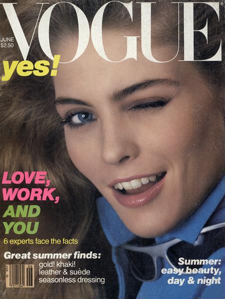 Gia Carangi in Vogue US 1981 June issue. Kim Alexis cover model photographed by Richard Avedon, hair by Garren, makeup by Ariella.
