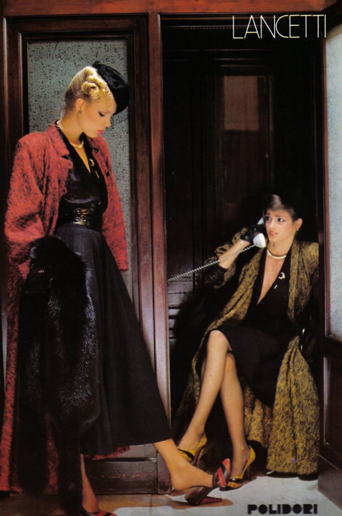 1978 September Harper's Bazaar Italia. "Special Alta Moda Collection".
MILAN ITALY:  Gia Carangi and Juli Foster by Jacques Malignon French photographer. Lancetti designer.
