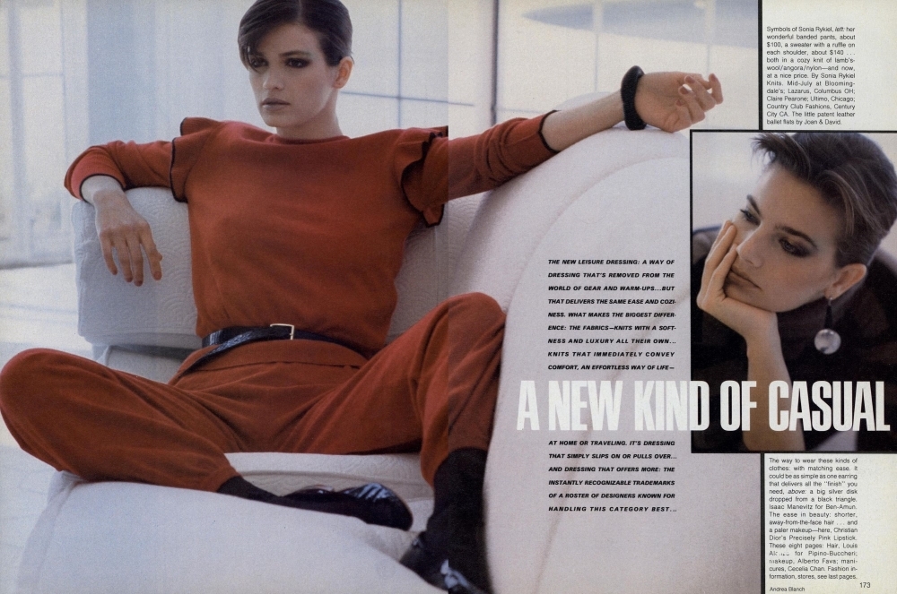 1982 July Vogue US.  Gia Carangi. and Terri Farrell  Andrea Blanch photographer.  Louis Alonzo hair, Alberto Fava makeup.