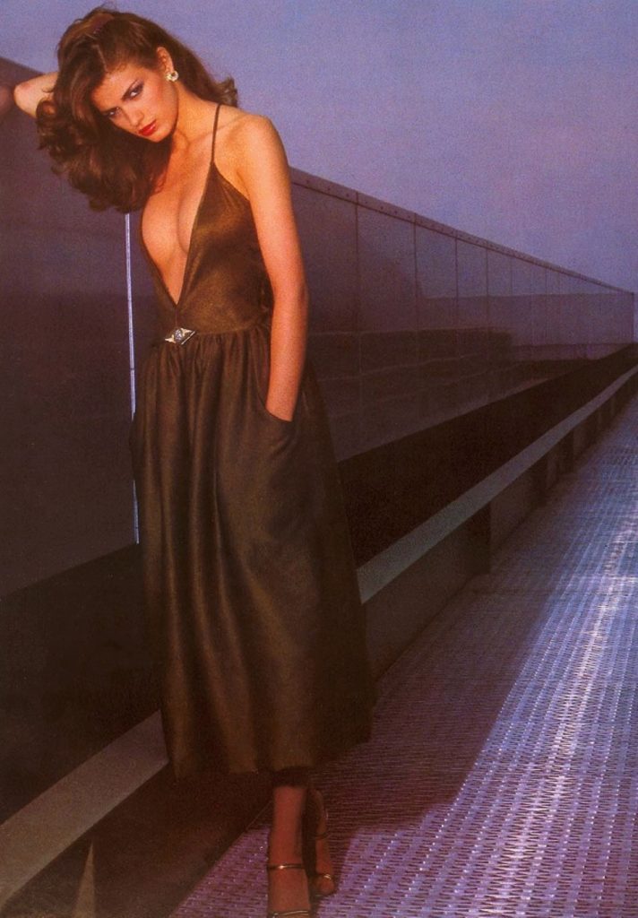 Gia Carangi. Harper's Bazaar Italia, July - August 1978. Chris von Wangenheim photographer, Citicorp roof shoot.  
Maury Hopson hair, Ariella makeup, Lizzette Kattan fashion director.