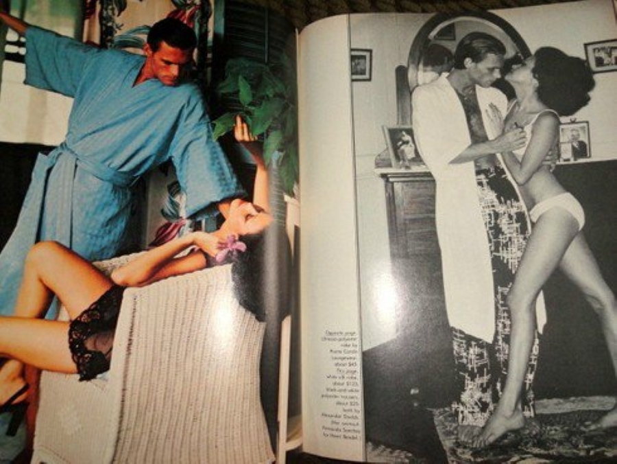 GQ, Summer 1975 issue. Location Tahiti. Chris von Wangenheim photographer. Models Lizzette Kattan, Joe MacDonald and Kalani Durdan.