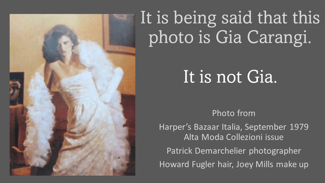NOT GIA CARANGI, Harpers Bazaar Italia 1979 September, model is Prudence, Patrick Demarchelier photographer, Joey Mills makeup, Howard Fugler hair.