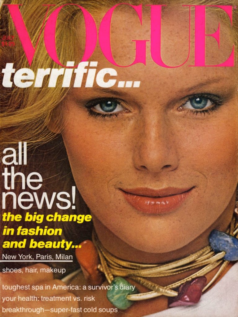 NOT GIA project. This is the July 1977 issue of American Vogue. On the cover is Patti Hansen by Arthur Elgort photographer. Marc Pipino hair, Ariella makeup.