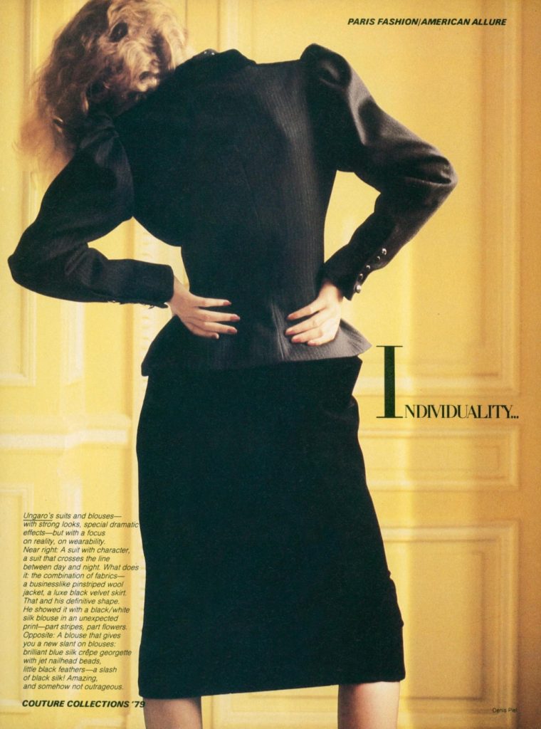 1979 October Vogue US. Gia Carangi, Denis Piel photographer.  Paris Fashion.  American Allure