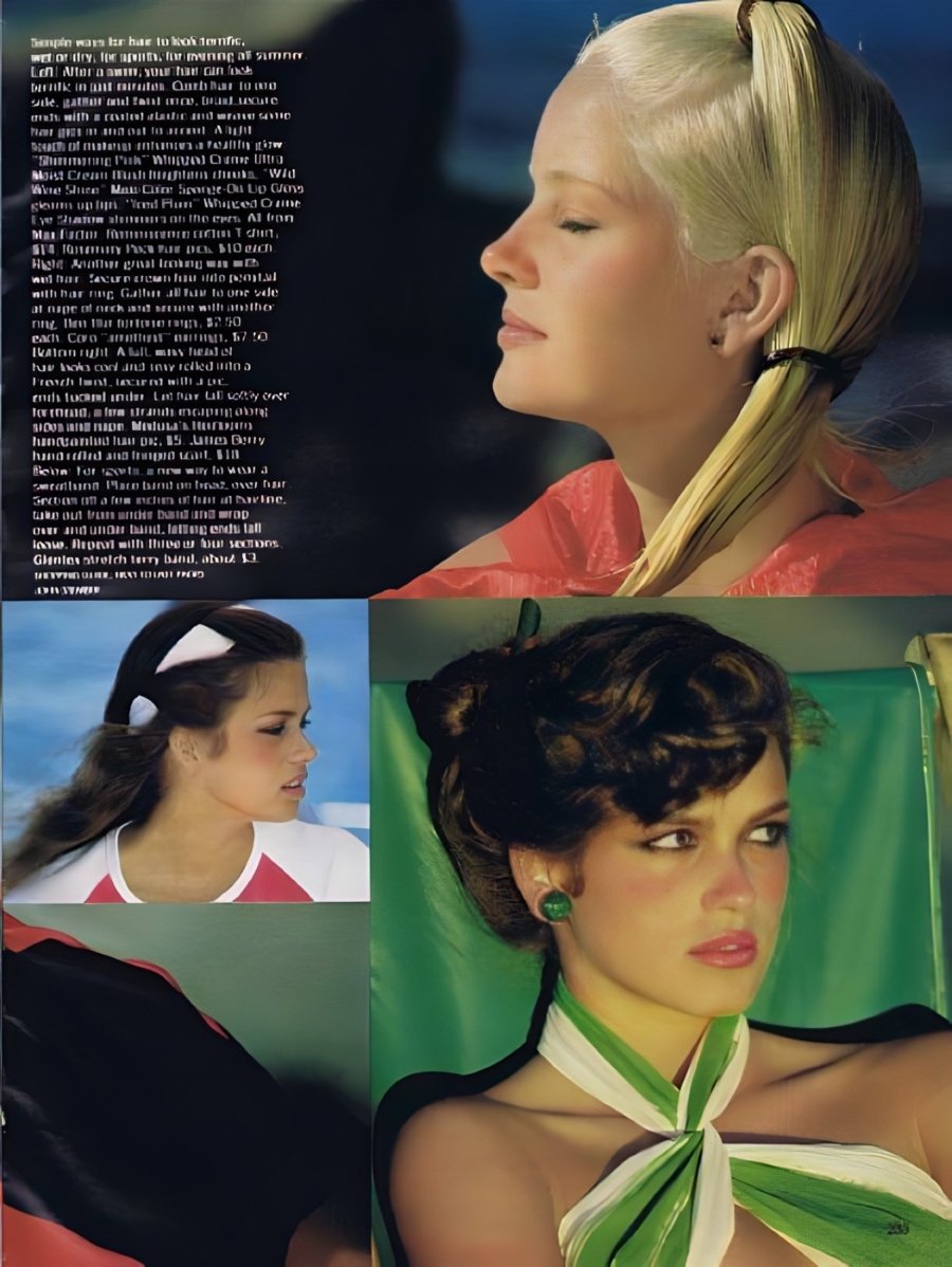 Gia Carangi and Bitten Knudsen in Glamour magazine, 1979 June. Photographed by John Stember.