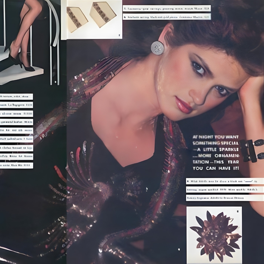 Gia Carangi in Vogue US 1979 August issue. John Stember photographer, John Sahag hair, Joey Mills makeup.