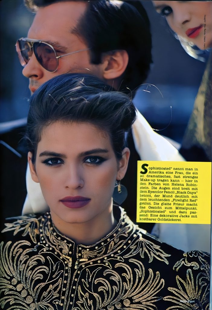 1980 September Vogue Deutsch, Gia Carangi. Arthur Elgort photographer, hair by Harry King, makeup by Way Bandy.
