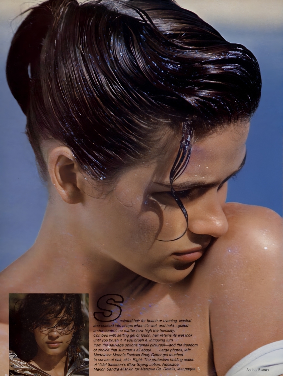 Gia Carangi in Vogue US June 1981 issue. Andrea Blanch photographer, Kerry Warn hair, Ariella makeup.