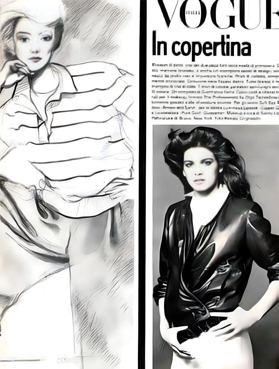 Gia Carangi Cover of Vogue Italia February 1981. Renato Grignaschi photographer, Bruno hair stylist, Sandy Linter makeup. Inside cover.