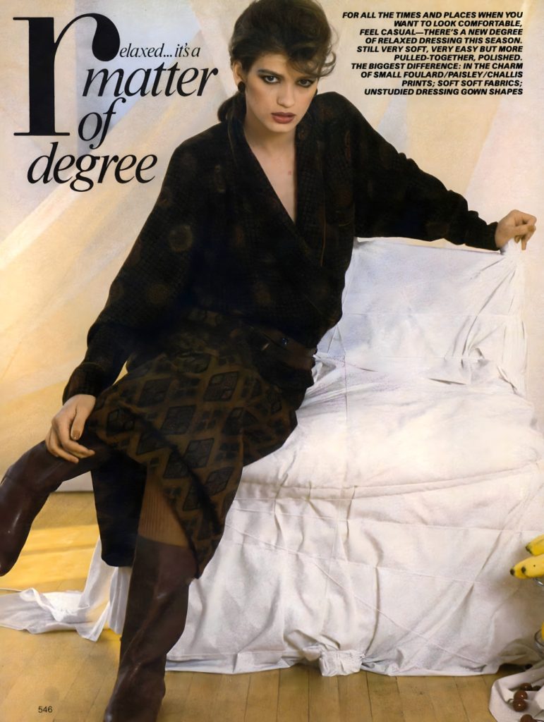 Gia Carangi in Vogue US September1982. Andrea Blanch photographer. Anthony Chip DeMay hair. Alberto Fava makeup.