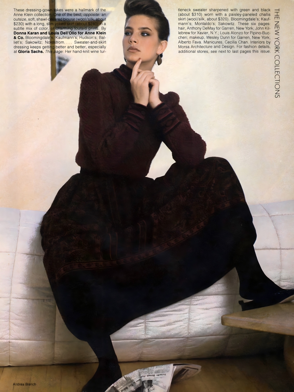 Terry Farrell model. Vogue US September1982. Andrea Blanch photographer.