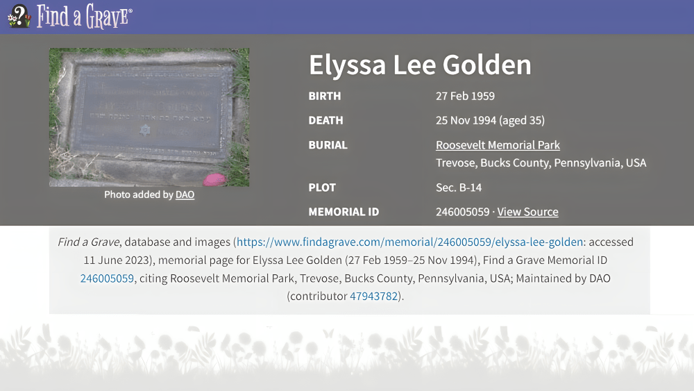 Elyssa Lee Golden Find-a-Grave.