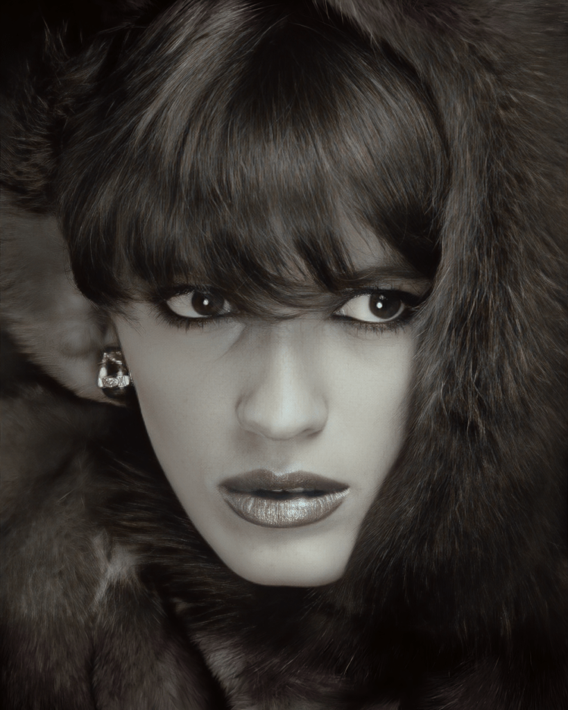 Gia Carangi photographed by Albert Watson. Hair by Raymond Camacho. Makeup by Fran Cooper. Vogue Deutsch December 1983. New York City shoot.