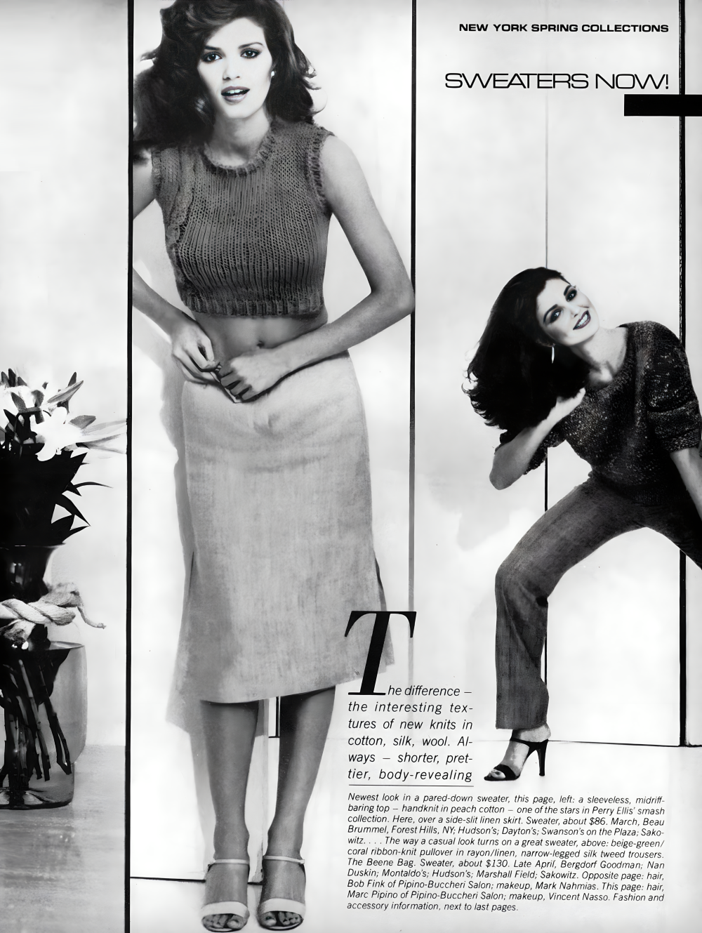 1979 February Vogue US, Gia Carangi and Eva Voorhees by Andrea Blanch photographer. Marc Pipino hair, Vincent Nasso makeup.