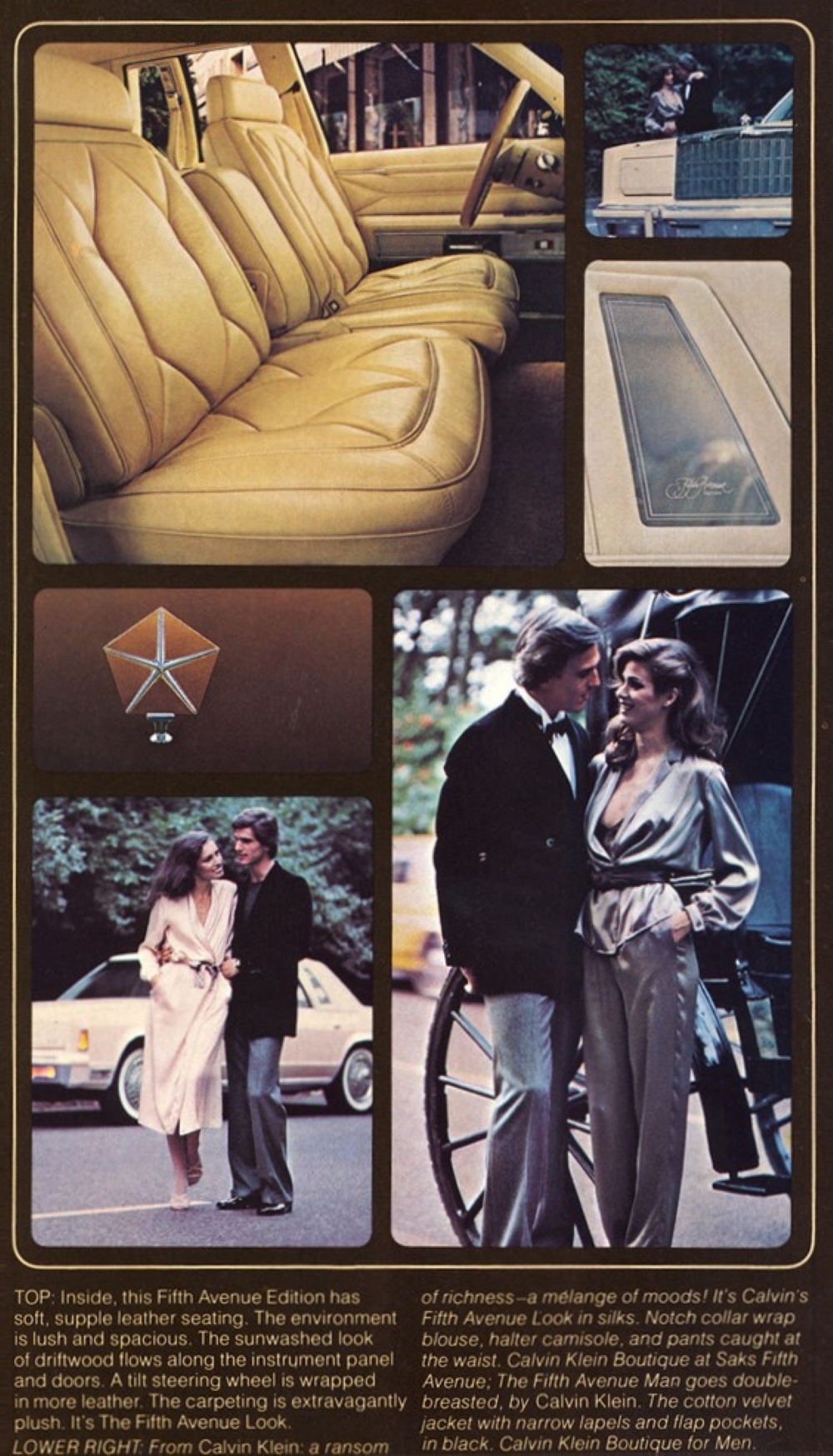1978 November Vogue US.   Ad for Chrysler Fifth Avenue Edition AND Calvin Klein Boutique at Saks Fifth Avenue.  Gia Carangi supermodel.