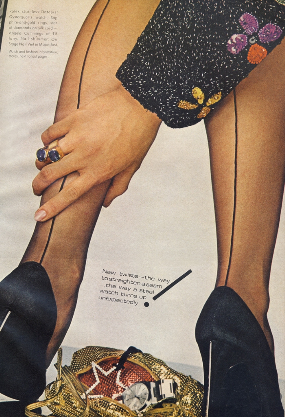1978 November Vogue US.   Present Perfect ~ Gia Carangi by Albert Watson photographer.  John Sahag hair, George Newell makeup.  Merchandise by photographer Nobu.