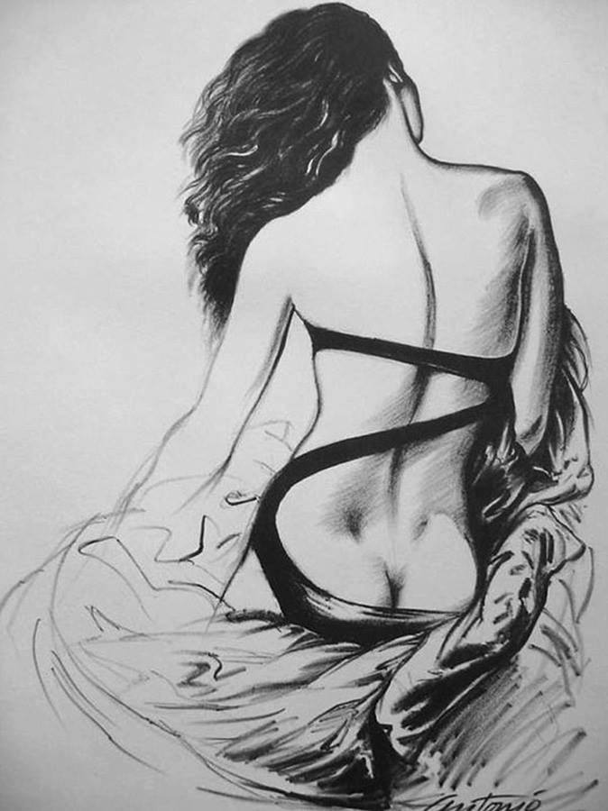 Drawing of Gia Carangi by Antonio Lopez Fashion Illustrator.