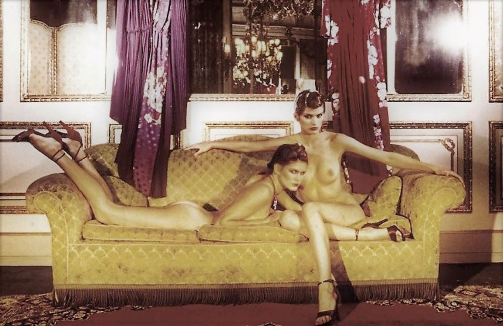 1978 September Harper's Bazaar Italia. "Special Alta Moda Collection"
ROME ITALY: Gia Carangi and Julie Foster by Chris Von Wangenheim photographer, Maury Hopson hair, Ariella makeup. 
The Grand Hotel, Rome, Italy. 
Outtake
