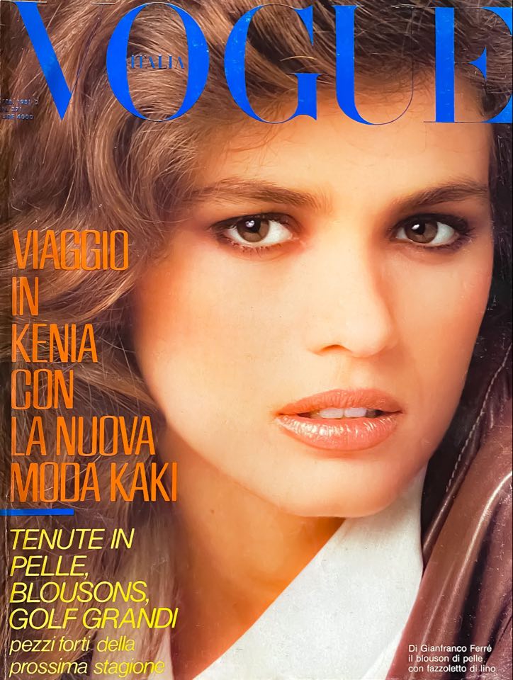 Gia Carangi on the cover of Vogue Italia, February 1981. Renato Grignaschi photographer, Bruno hair, Sandy Linter makeup.