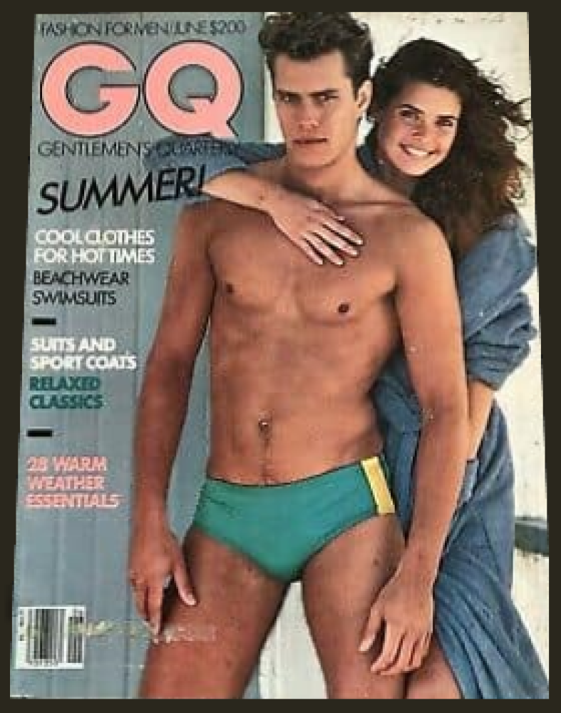 1981 June GQ, Peter Cook and Carol Alt cover. Barbados location shoot.